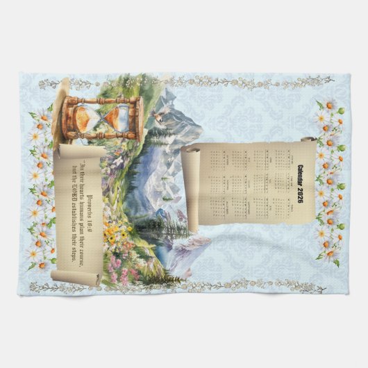 2026 Calendar Towel Alps Mountains Proverbs Geschirrtuch (Horizontal)