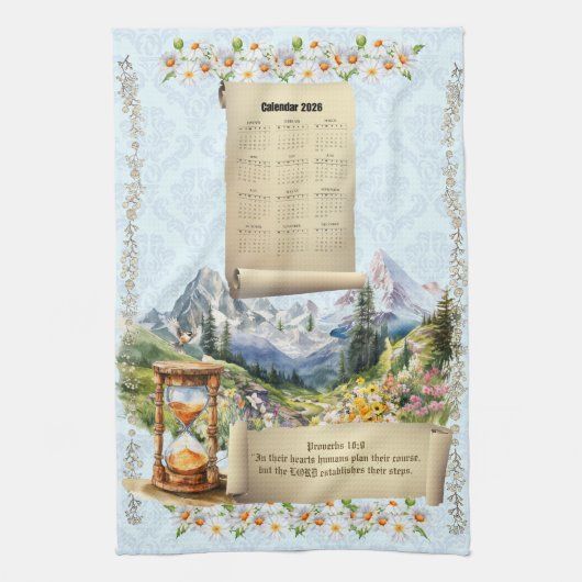 2026 Calendar Towel Alps Mountains Proverbs Geschirrtuch (Vertikal)