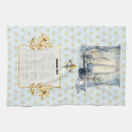 2026 Calendar Towel Blue Fleur de Lis Parisian  Geschirrtuch