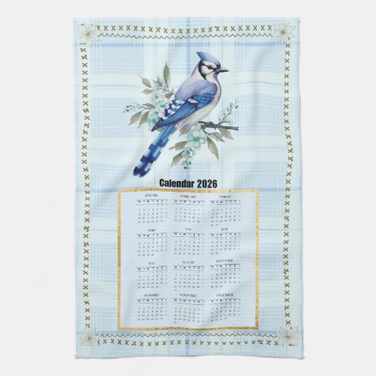 2026 Calendar Towel Bluejay 2 Geschirrtuch (Vertikal)
