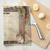 2026 Calendar Towel Cute Chipmunks Geschirrtuch (Viertel Falte)