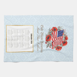 2026 Calendar Towel God Bless America Flag Poppies Geschirrtuch