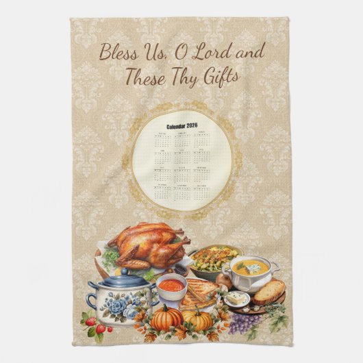 2026 Calendar Towel Grace Bless Us O Lord Geschirrtuch (Vertikal)
