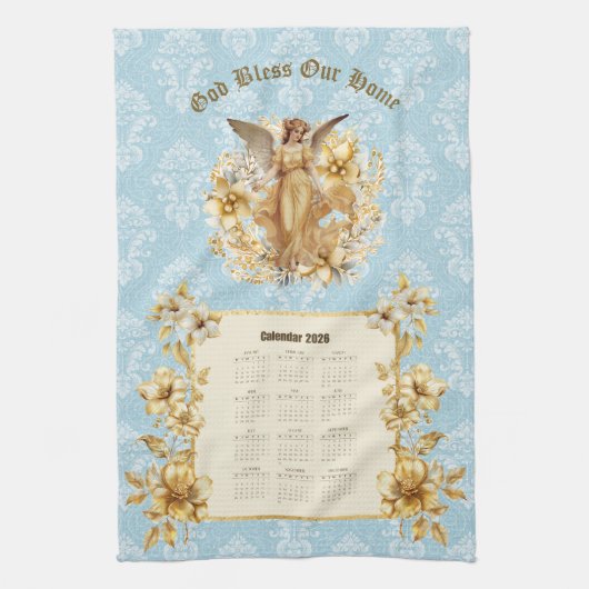 2026 Calendar Towel Pretty Guardian Angel  Geschirrtuch (Vertikal)