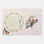 2026 Calendar Towel Robin Bird Peach Damask Geschirrtuch (Horizontal)