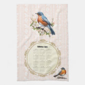 2026 Calendar Towel Robin Bird Peach Damask Geschirrtuch (Vertikal)