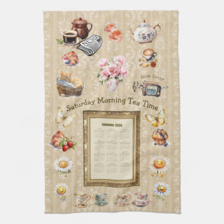 2026 Calendar Towel Saturday Morning Tea Time Geschirrtuch