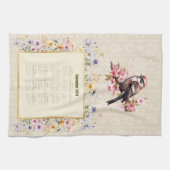 2026 Calendar Towel Sparrow with Wildflowers Geschirrtuch (Horizontal)