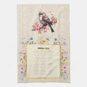 2026 Calendar Towel Sparrow with Wildflowers Geschirrtuch (Vertikal)