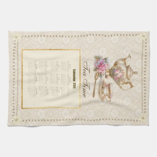 2026 Calendar Towel Tea Time or Custom Message Geschirrtuch (Horizontal)
