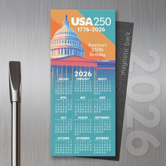 2026 Calendar USA 250 Capital Dome America Magnetkarte