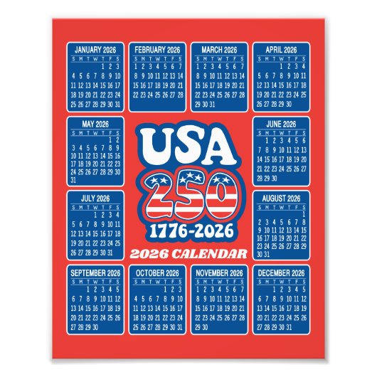 2026 Calendar - USA 250 Red White Blue Fotodruck (Vorne)