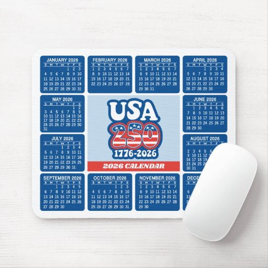 2026 Calendar - USA 250 Red White Blue Mousepad (Mit Mouse)