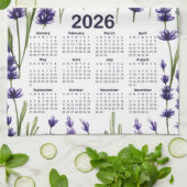 2026 Calendar Wasserfarben Lila Lavendel Blume Geschirrtuch (Gefaltet)