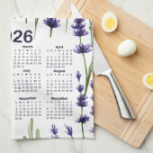 2026 Calendar Wasserfarben Lila Lavendel Blume Geschirrtuch (Viertel Falte)