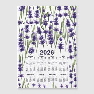 2026 Calendar Wasserfarben Lila Lavendel Blume Magnetkarte