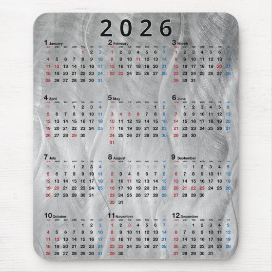 2026 Calendar Wavy Brushed Steel Abstract Mousepad (Vorne)