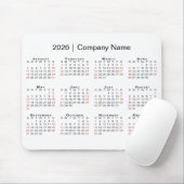 2026 Calendar with Company Name on White Mousepad (Mit Mouse)