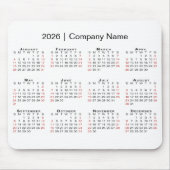 2026 Calendar with Company Name on White Mousepad (Vorne)