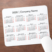 2026 Calendar with Company Name on White Mousepad