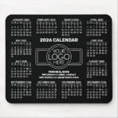2026 Calendar with logo, Contact Information Black Mousepad (Vorne)