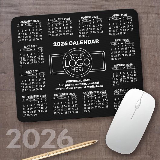 2026 Calendar with logo, Contact Information Black Mousepad