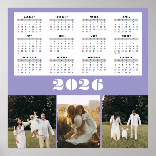 2026 Calendar with Purple Background  Poster (Vorne)