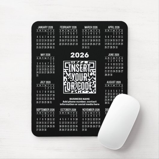 2026 Calendar with QR Code Contact Info Black Mousepad (Mit Mouse)