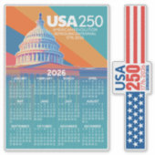 2026 Calendar with USA 250 Capital Dome America Aufkleber (Vorderseite)