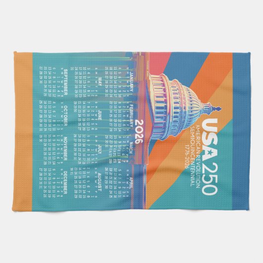 2026 Calendar with USA 250 Capital Dome America Geschirrtuch (Horizontal)