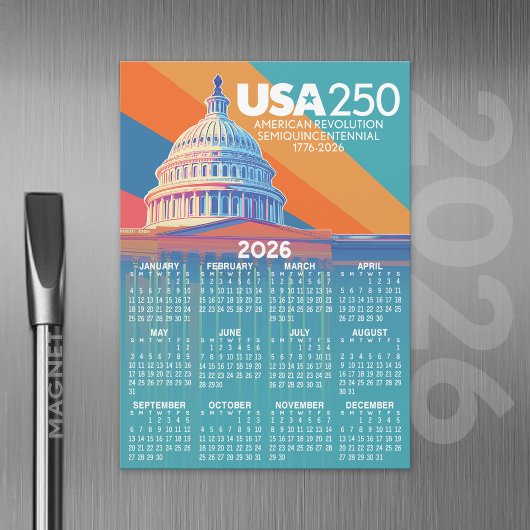 2026 Calendar with USA 250 Capital Dome America Magnetkarte