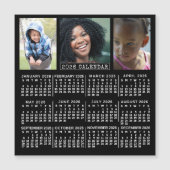 2026 Calendar Year Black | 3 Custom Photo Collage Magneteinladung (Vorderseite)