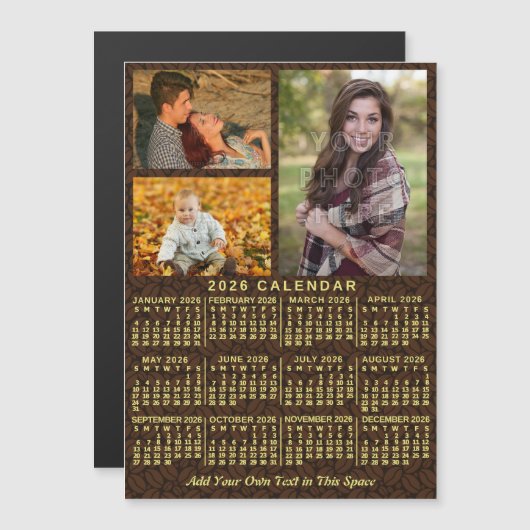 2026 Calendar Year Coffee Beans 3 Custom Photos Magneteinladung (Vorne/Hinten)