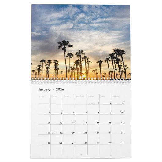 2026 California Sunset Kalender (Jan 2026)