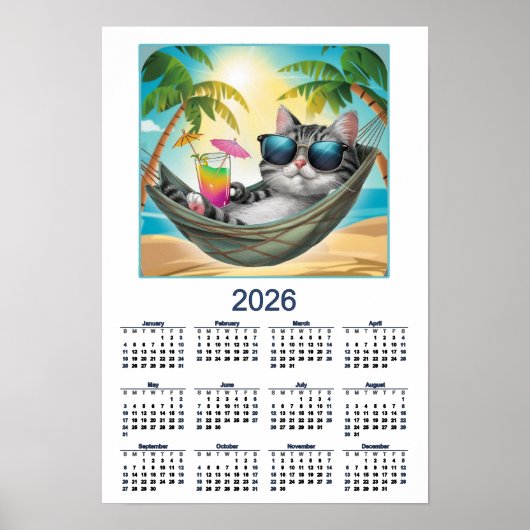 2026 Cat Calendar Cool Tropical Cat Poster (Vorne)