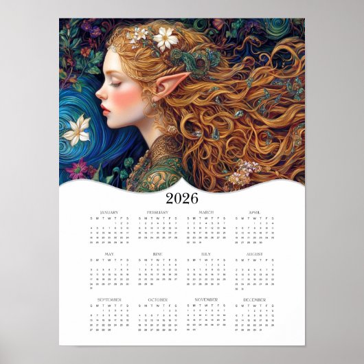 2026 Celtic Elf Fantasy Art Full Year Calendar Poster (Vorne)