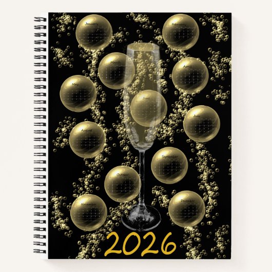 2026 Champagner-Kalender Notizblock (Vorderseite)