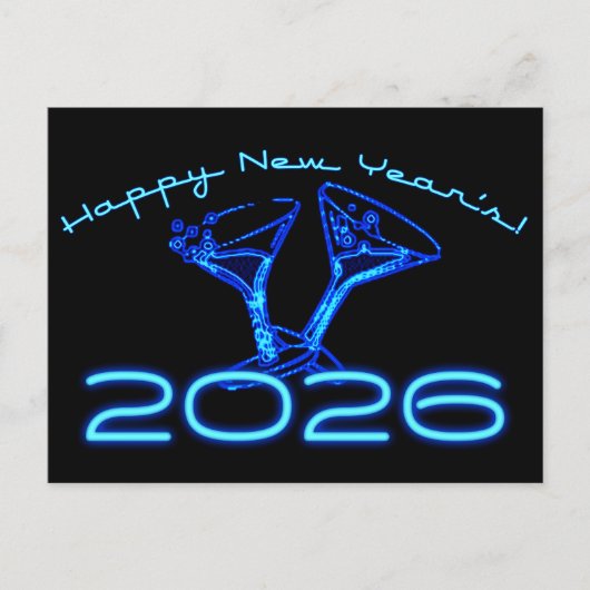 2026 Champagner Prost Neujahr Postkarte (Vorderseite)