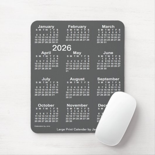 2026 Charcoal Large Print Calendar von Janz Mousepad (Mit Mouse)