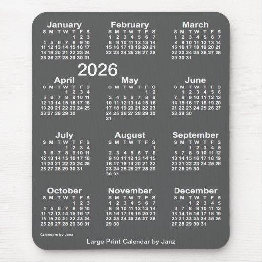 2026 Charcoal Large Print Calendar von Janz Mousepad (Vorne)