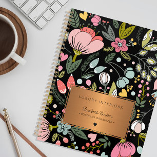 2026 Chic floral pink schwarzen Goldgeschäft Planer
