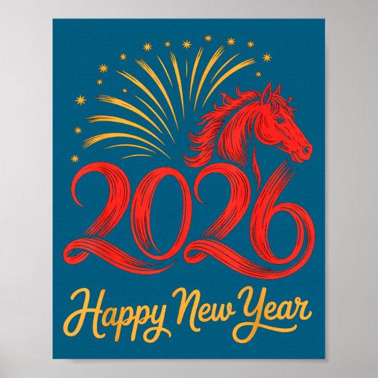 2026 Chinese Zodiac Horse Year Happy New Year Fire Poster (Vorne)
