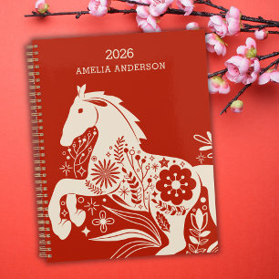 2026 Chinesisches Neujahr des Pferdes Floral Planer