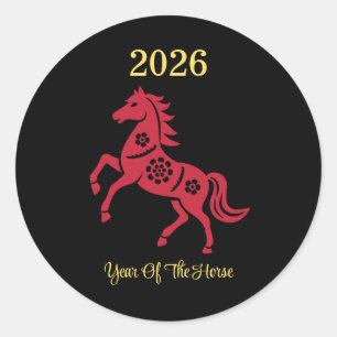 2026 Chinesisches Neujahr des Pferdes Runder Aufkleber