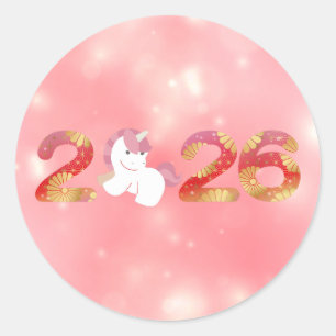 2026, Chinesisches Neujahr, Pferd Runder Aufkleber