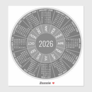 2026 Circle Calendar - Modern Shades - Gray Aufkleber