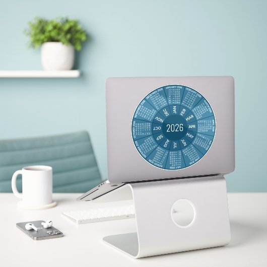 2026 Circle Calendar - Modern Shades of Blue Aufkleber (Laptop auf Schreibtisch)