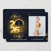 2026 Clock Photo Greeting Card Feiertagskarte (Vorne/Hinten)