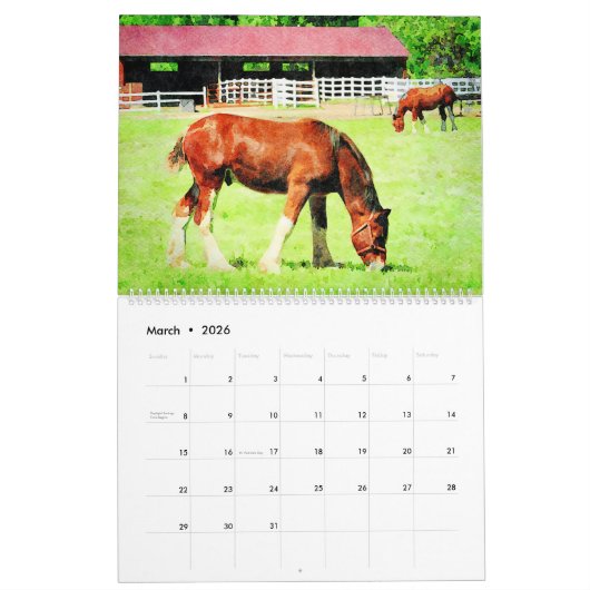 2026 Clydesdale Heavy Horse Lover Owner Clyde Gift Kalender (Mär 2026)