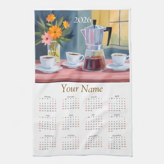 2026 Coffee Lovers KItchen Tea Towel Calendar Geschirrtuch (Vertikal)